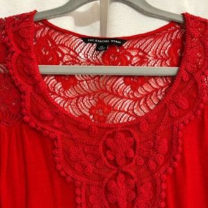 Beautiful red blouse with nice trim, very soft airy material